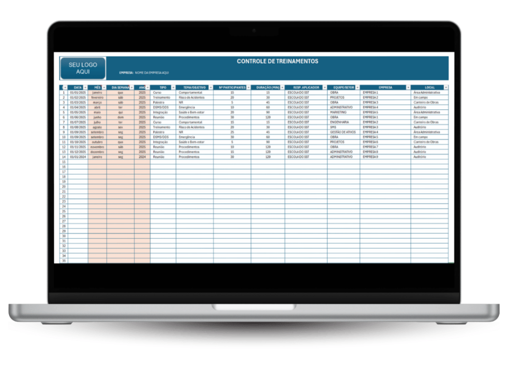 Planilha de Controle de Treinamentos